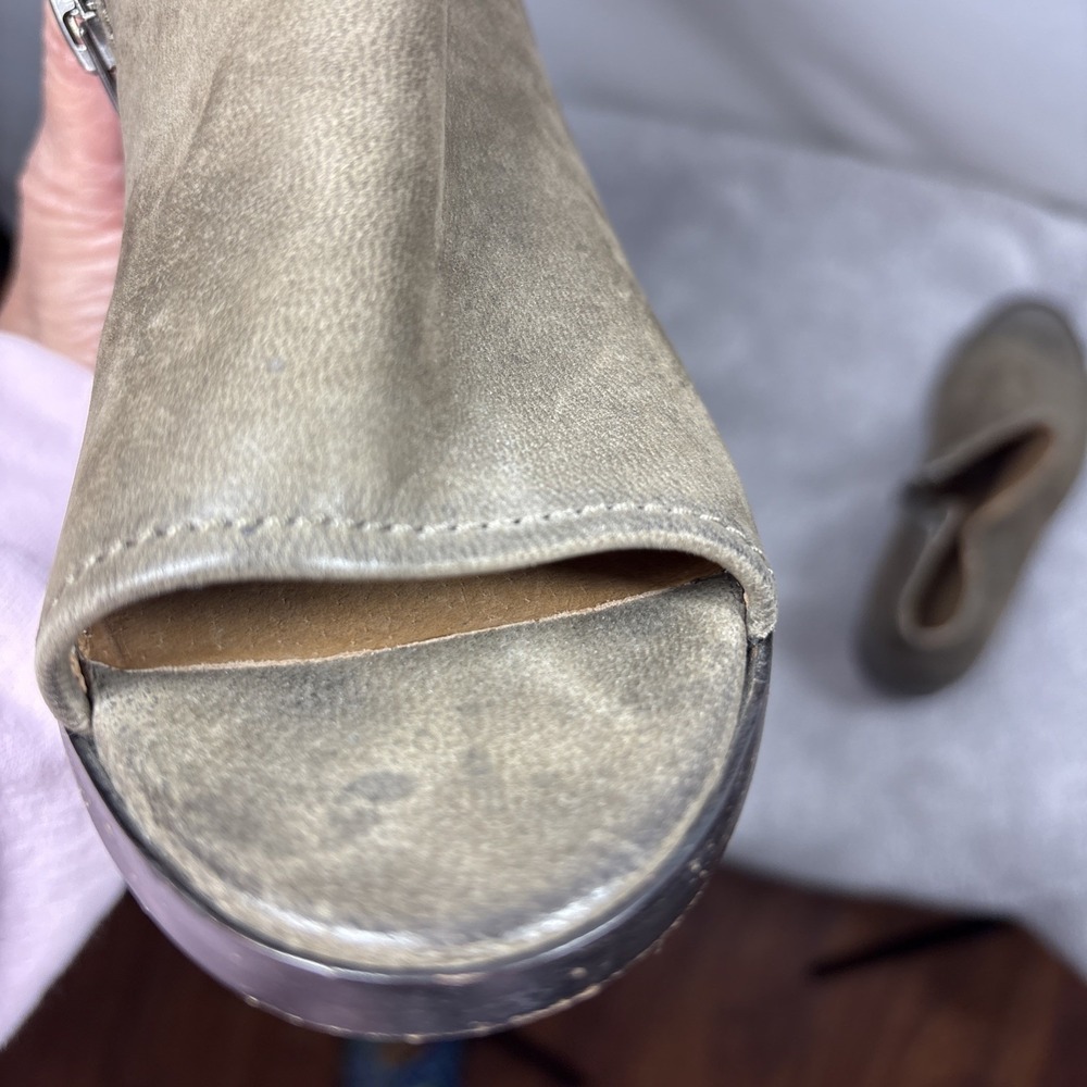 Frye Gray Leather Peep Toe Booties Danika 3478035 Heeled Ankle Boots Size 6.5 M - Picture 15 of 16
